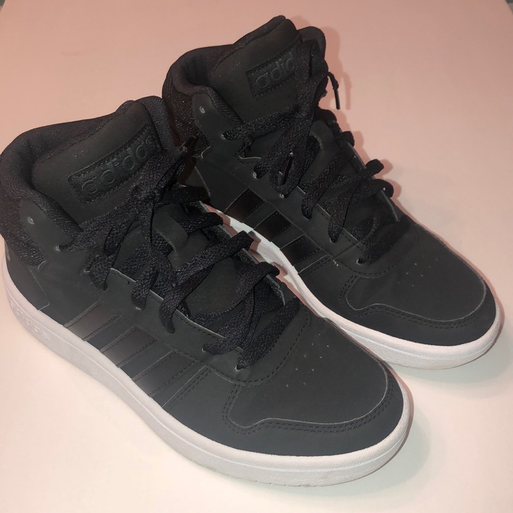 Adidas black high tops, size 5 (6 1/2), wore once